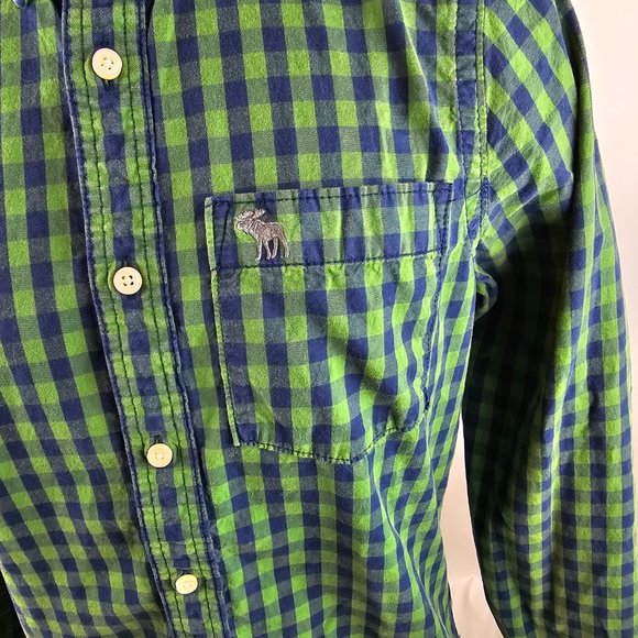 Abercrombie Fitch Shirt Mens Medium Blue Green Button Down Muscle Fit Preppy - Picture 5 of 9